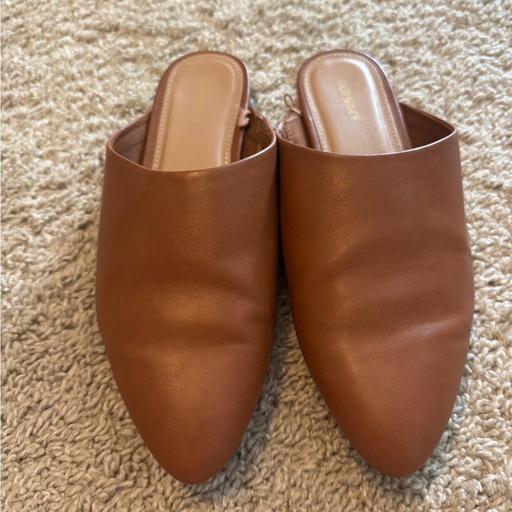 Tan mules, women’s shoes